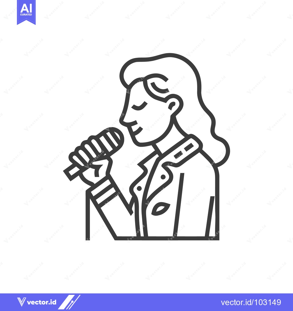 Premium Vector dari Elegant Line Art of Female Singer with Microphone, Eyes Closed in Joyf