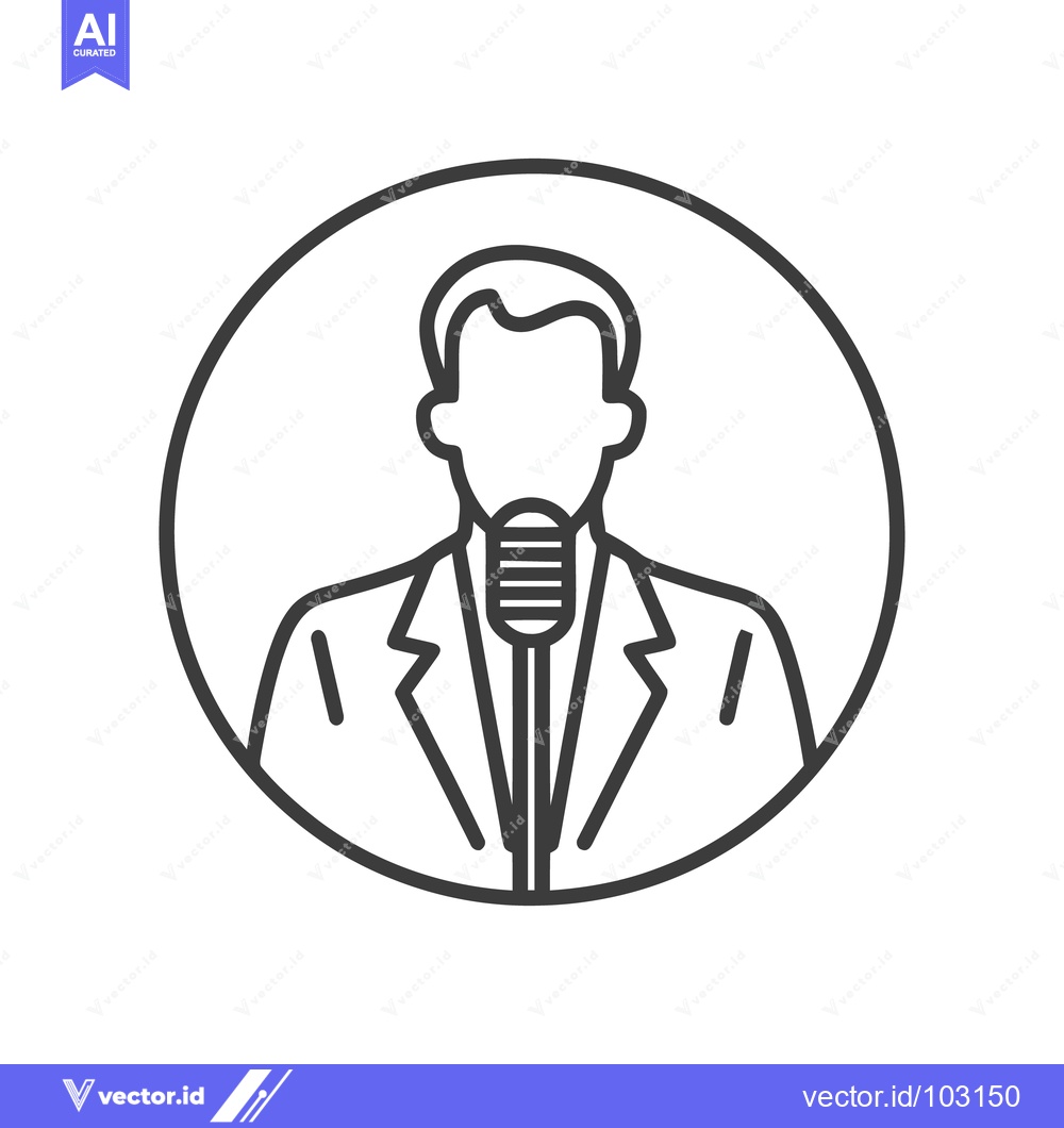 Premium Vector dari Professional Male Speaker Icon with Microphone in Circle - Line Art fo