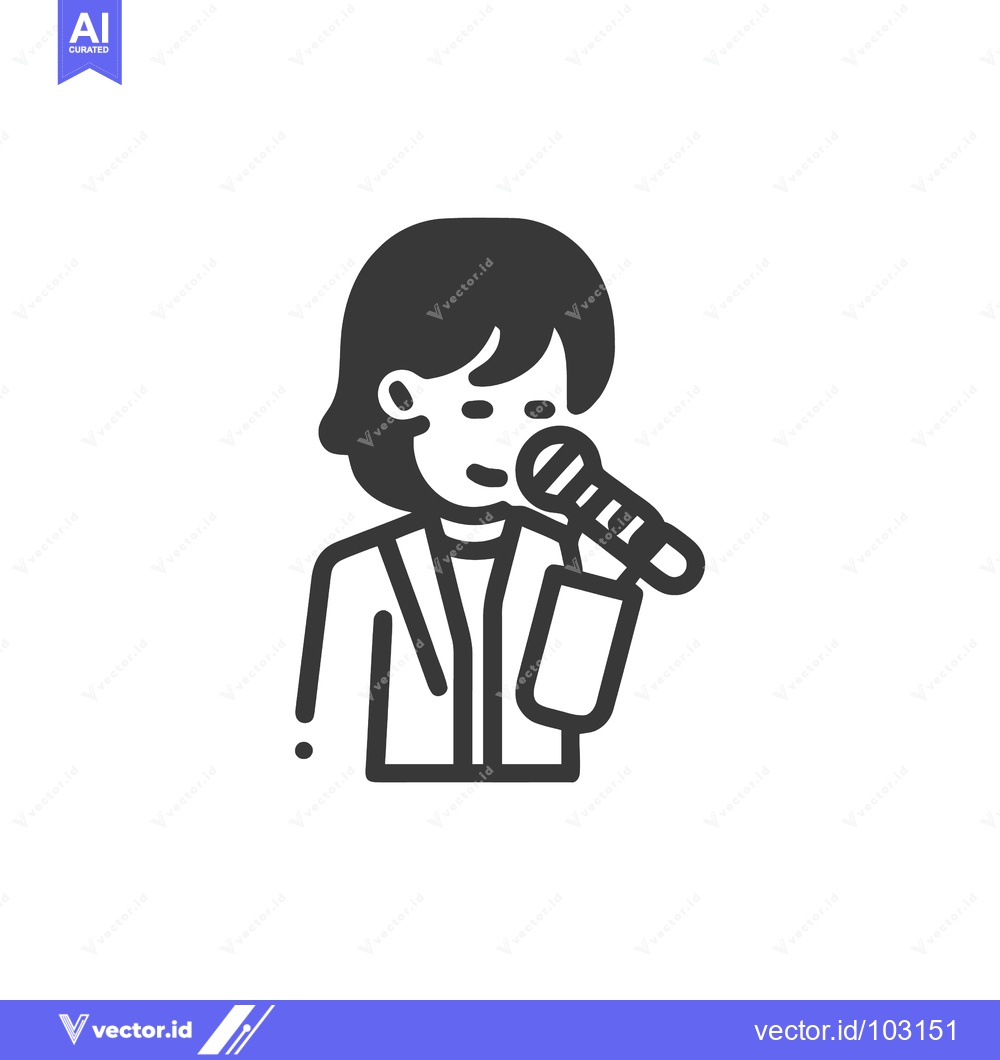 Premium Vector dari Modern Flat Icon of a Person with a Microphone, Symbolizing Singing, P