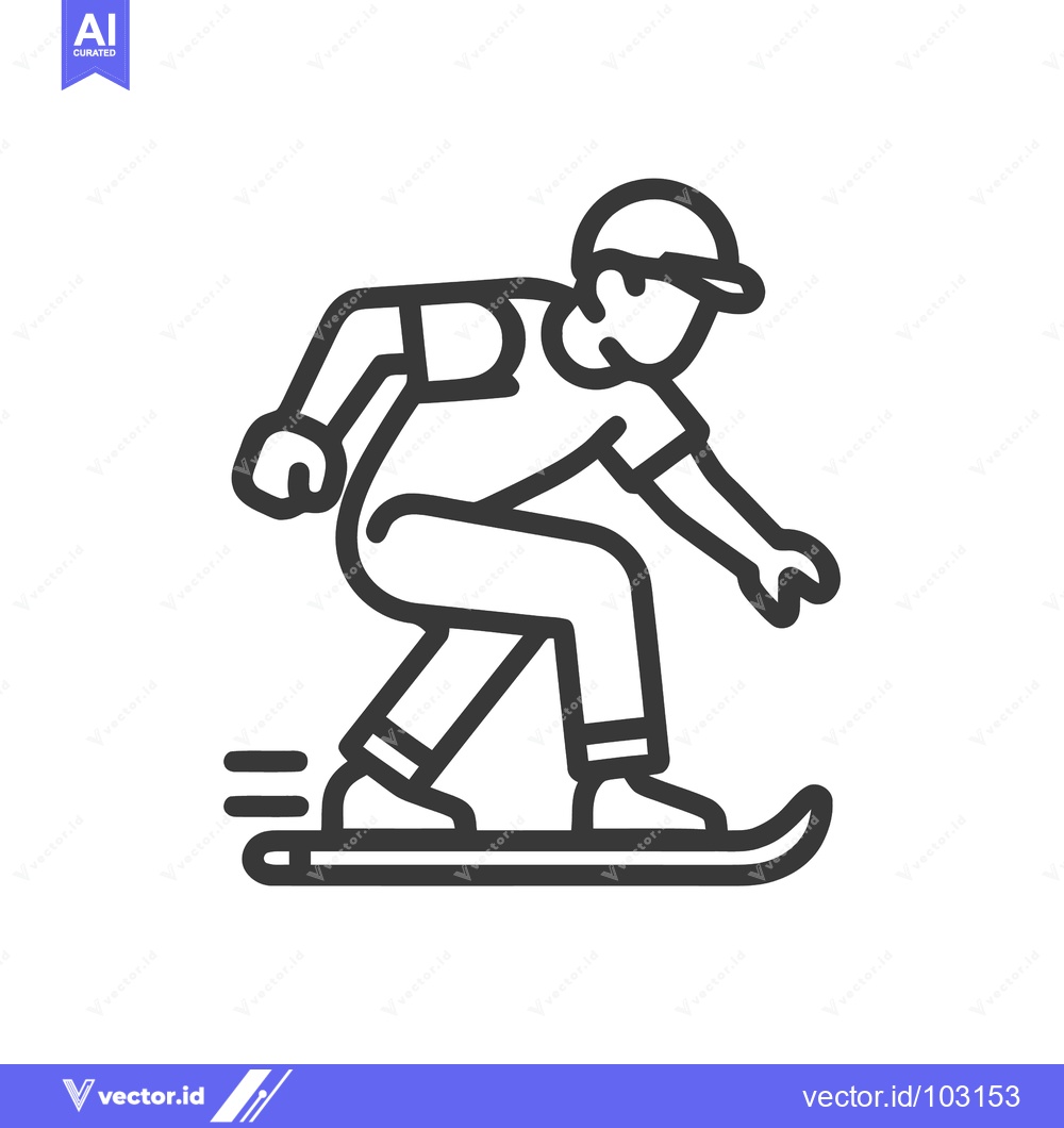 Premium Vector of Stylized Line Art Icon: Dynamic Snowboarder Gliding Downhill, Capturin