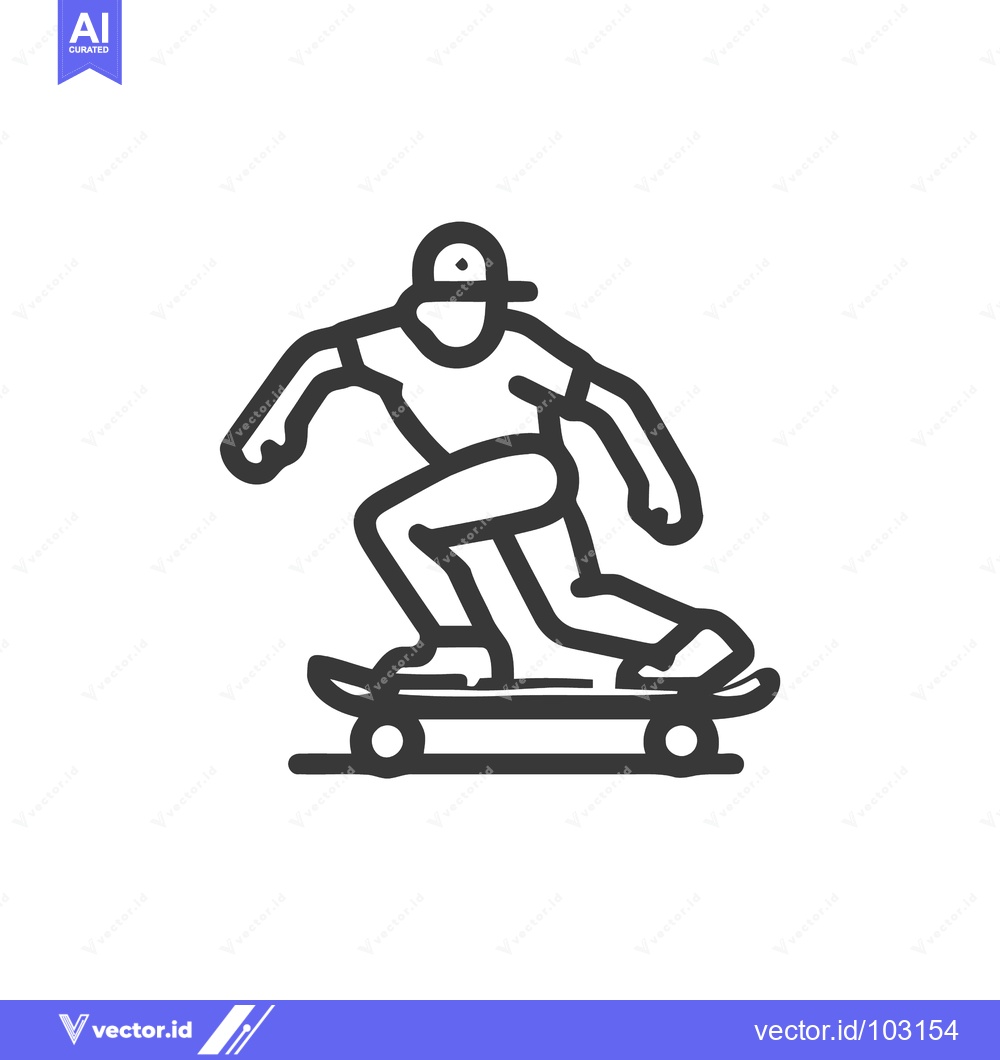 Premium Vector dari Dynamic Skateboarder Line Art Icon, Youthful Action Sport Graphic