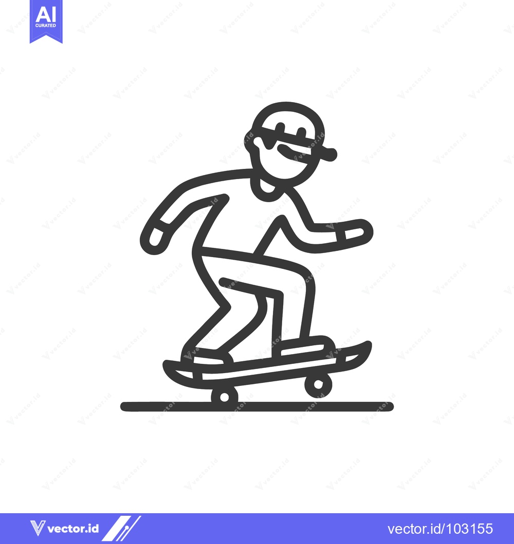 Premium Vector dari Stylized Skateboarder Line Art Icon: Dynamic Youthful Figure on Skateb