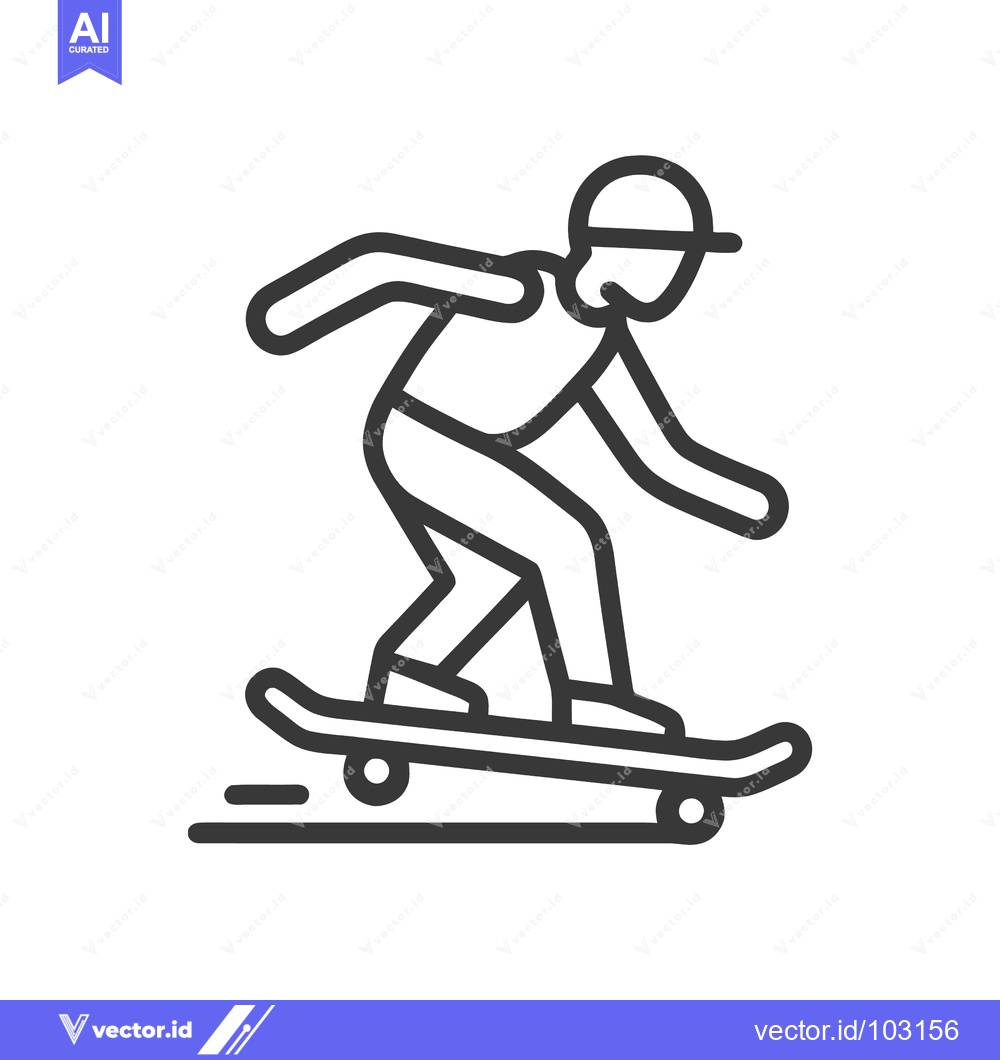 Premium Vector dari Dynamic Skateboarder Line Icon with Motion, Minimalist Design on White