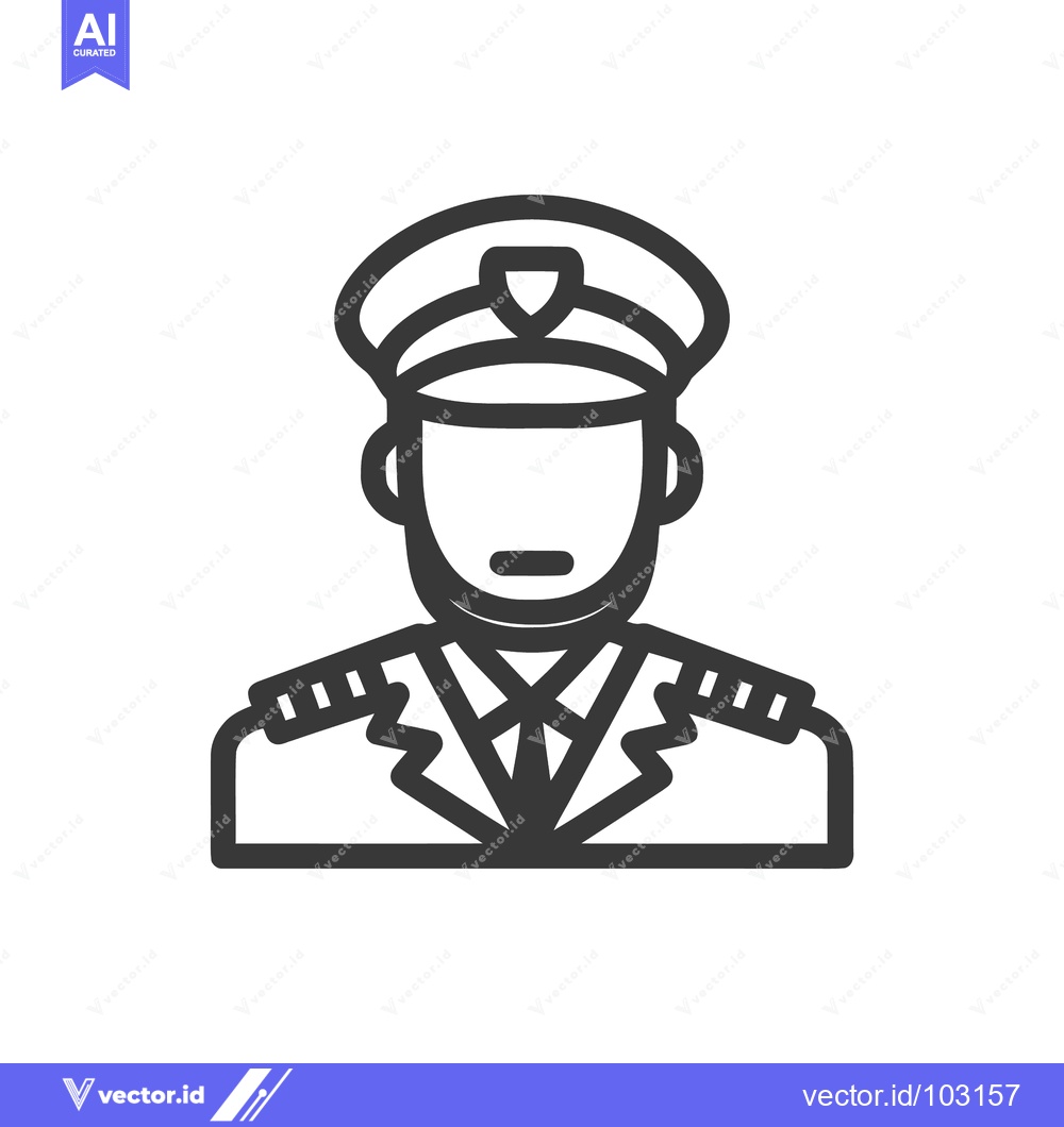 Premium Vector of Clean Line Art Icon of a Professional Pilot in Uniform with Cap and Ep