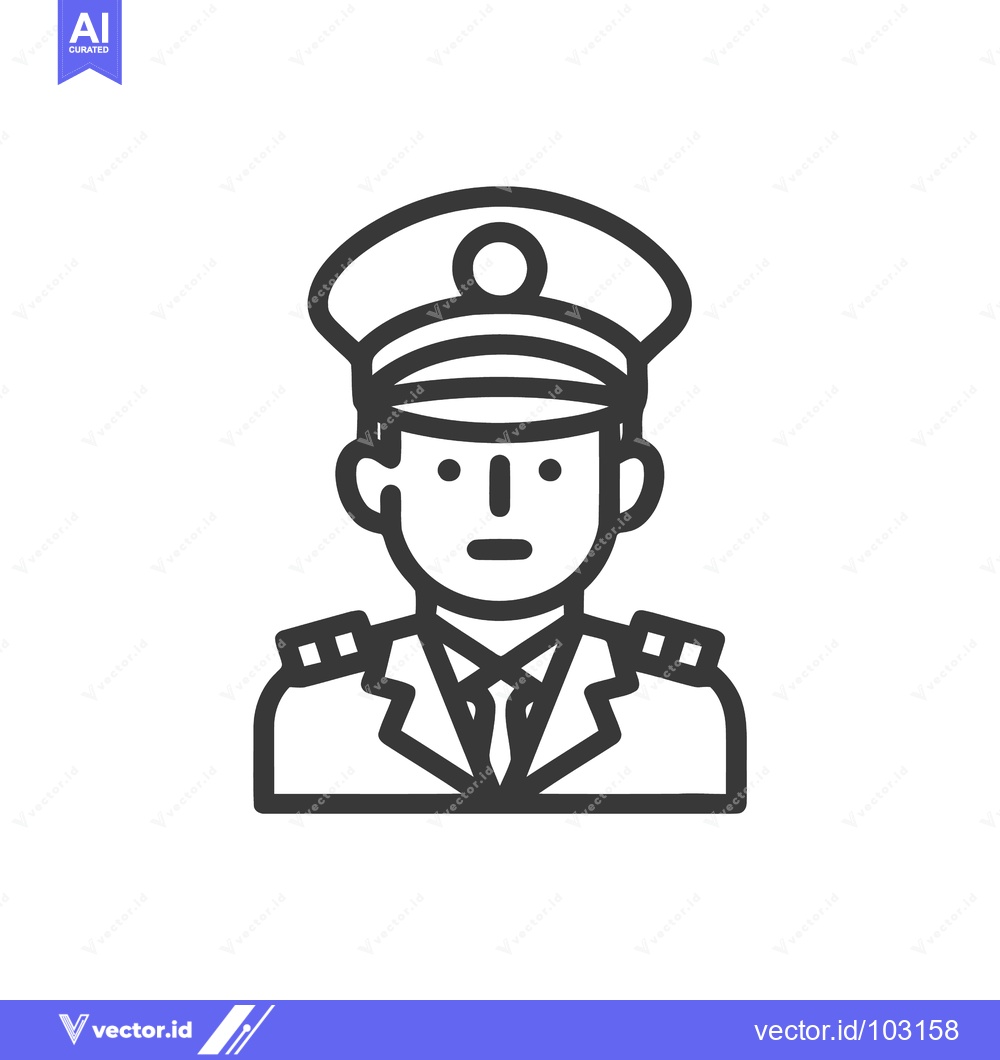 Premium Vector of Professional Pilot or Captain Line Art Icon with Uniform Cap and Epaul