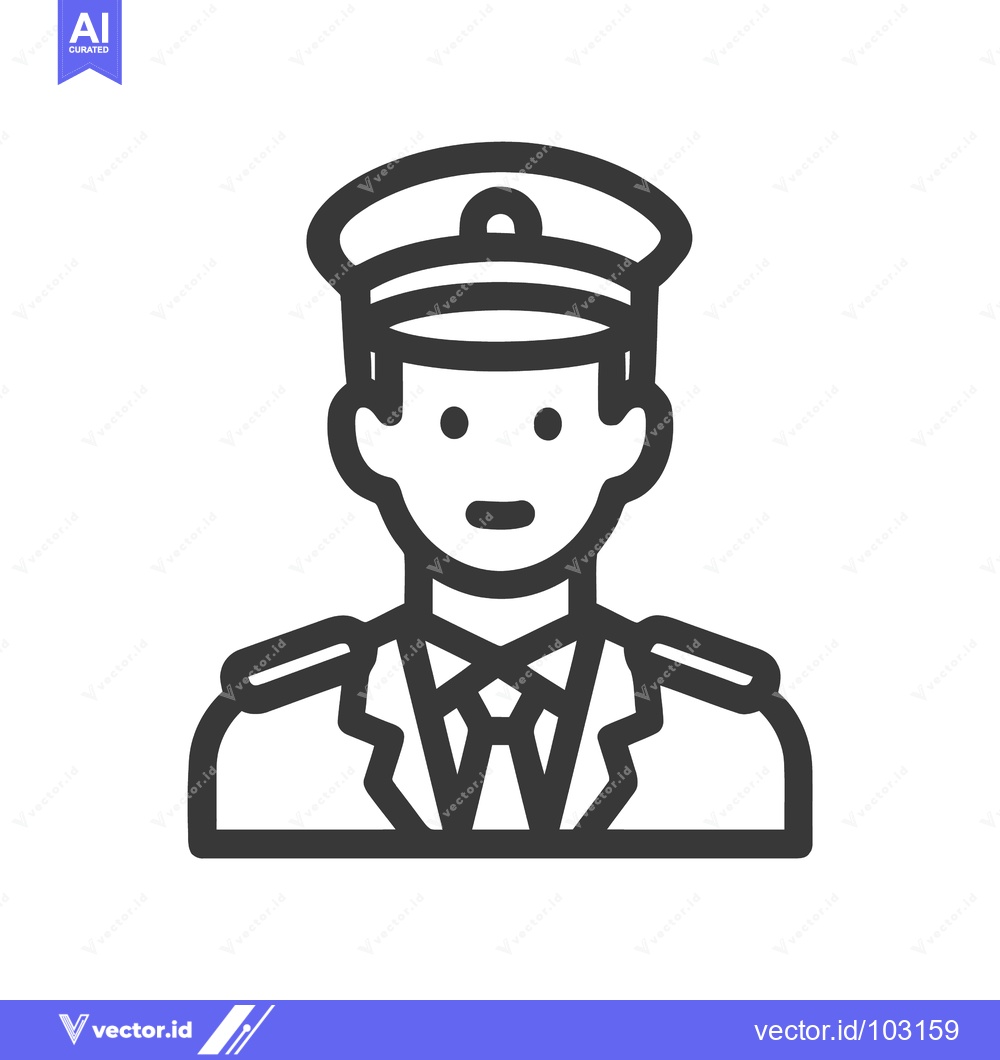 Premium Vector of Minimalist Line Art Icon of Male Pilot or Captain in Uniform with Peak