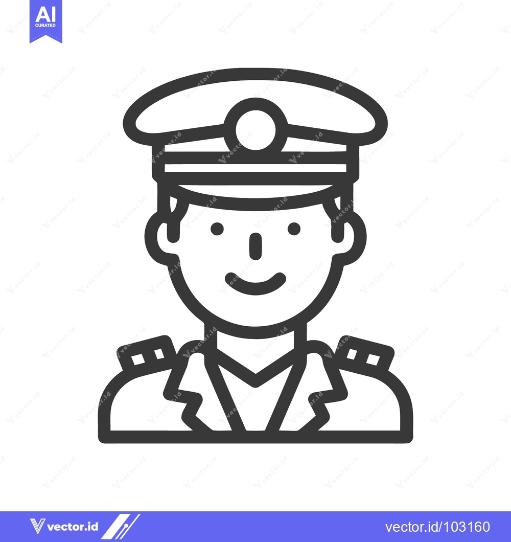 Premium Vector of Clean Vector Line Art Icon of a Friendly Male Officer or Pilot in Unif