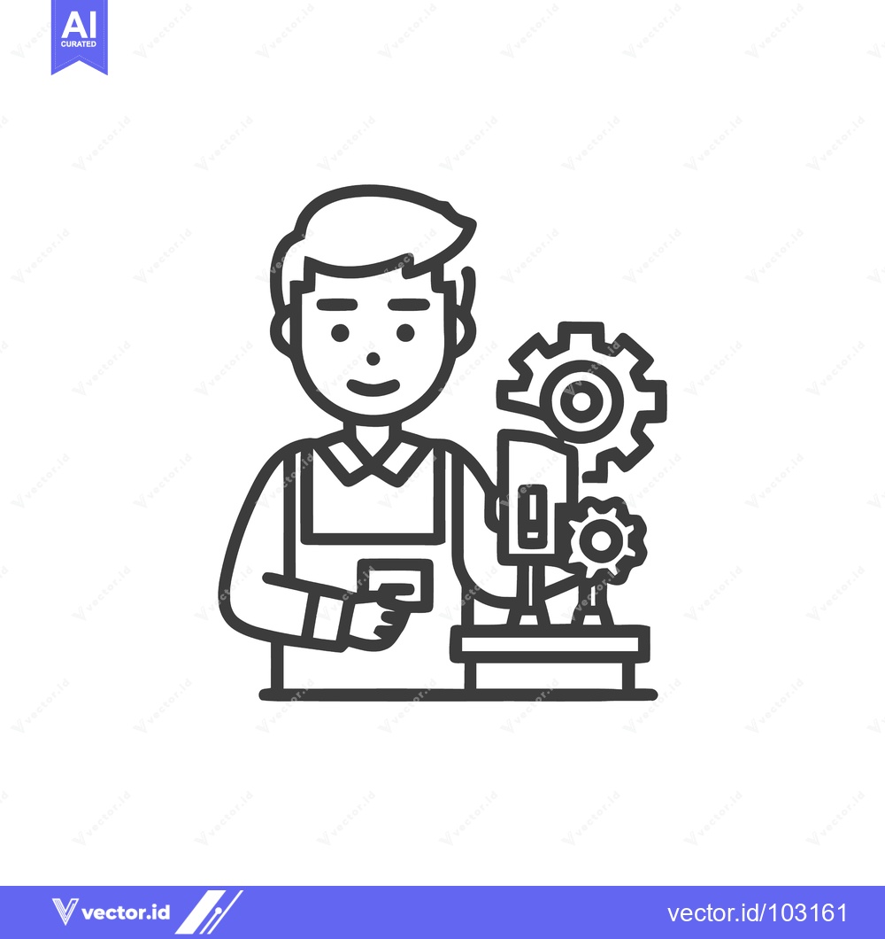 Premium Vector dari Smiling Male Engineer Operating Industrial Machine with Gears - Minima