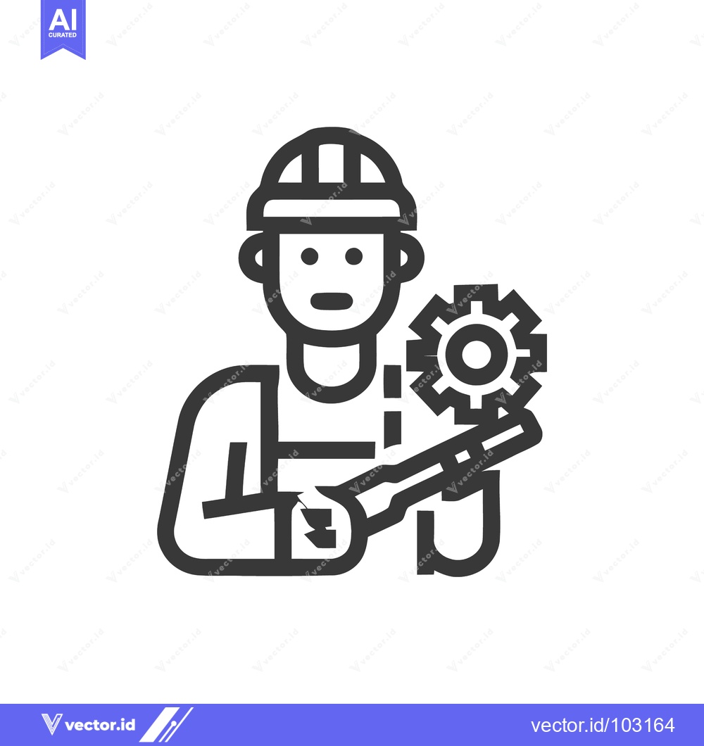 Premium Vector dari Simple Line Icon of a Skilled Worker with Wrench and Gear, Symbolizing