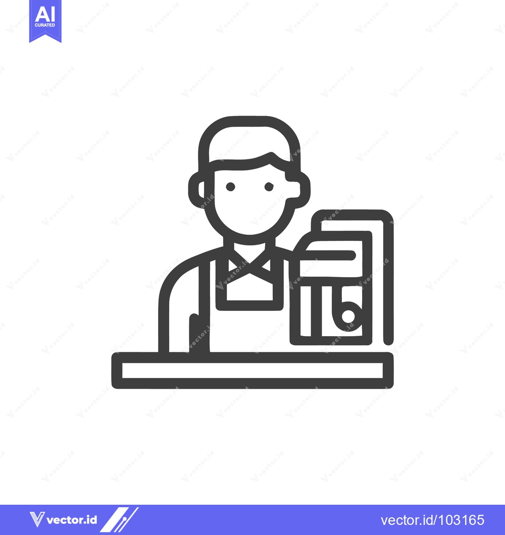 Premium Vector of Modern Line Icon of a Retail Cashier with Cash Register and Counter, S
