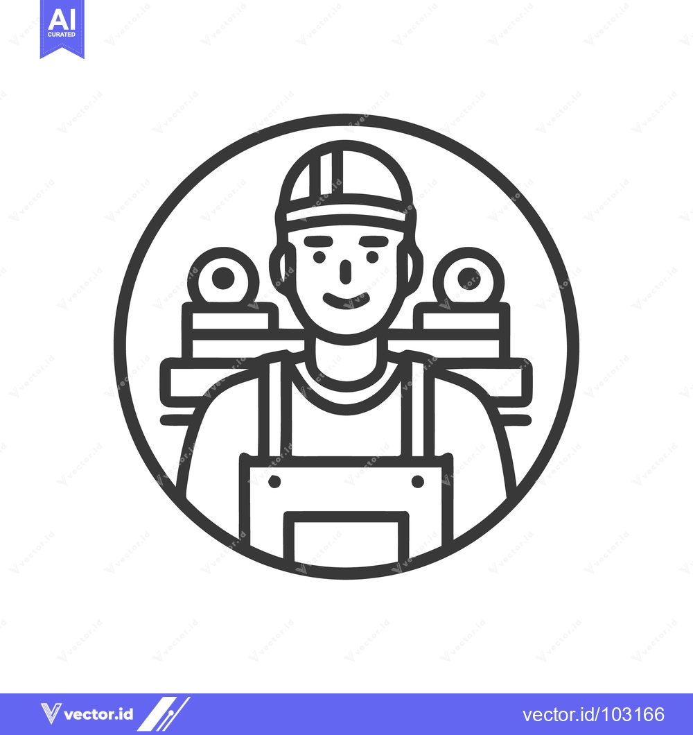 Premium Vector dari Line Art Icon of Smiling Construction Worker in Hard Hat and Overalls