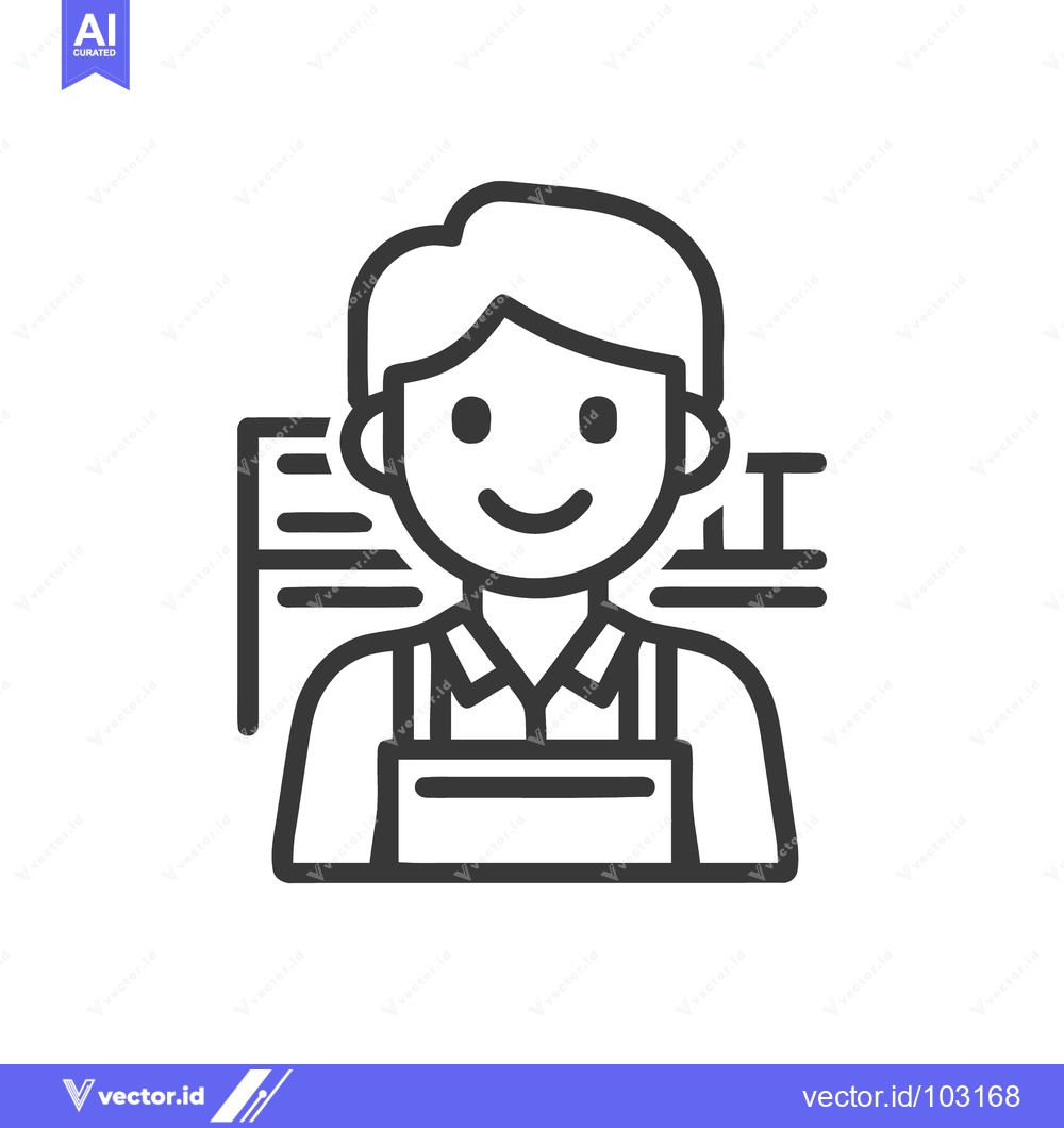 Premium Vector dari Friendly Smiling Worker in Apron, Clean Outline Icon for Service and R