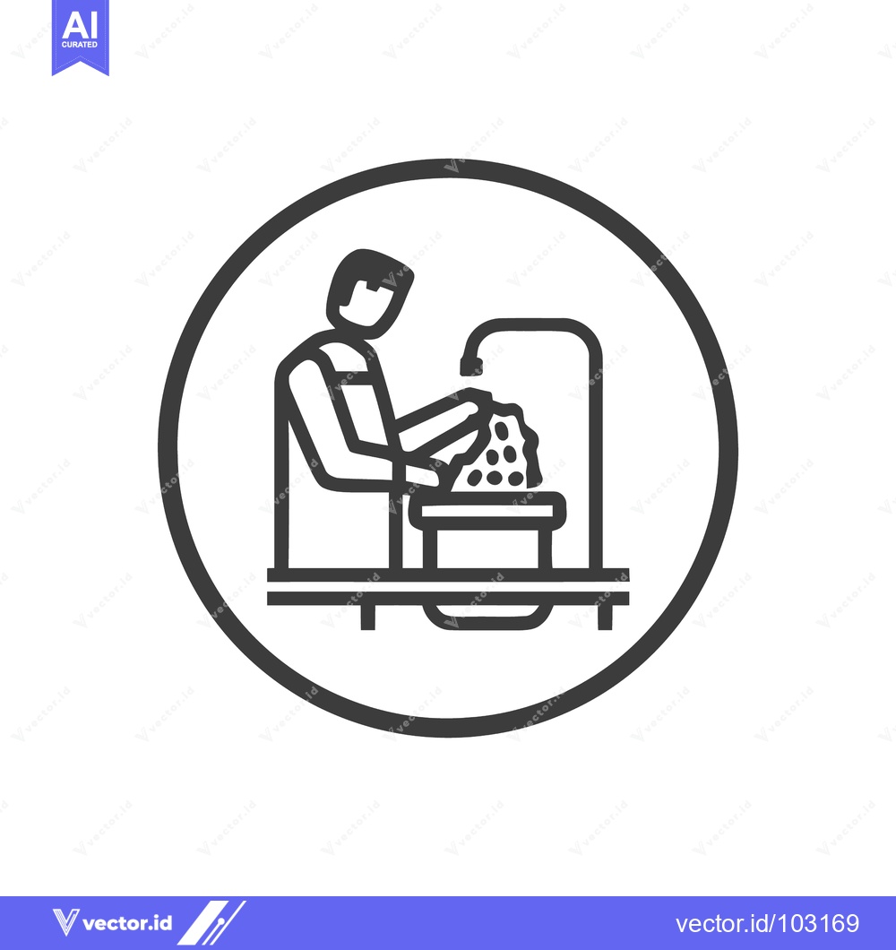 Premium Vector dari Monochrome Line Art Icon: Person Washing Hands or Dishes in a Sink, Em