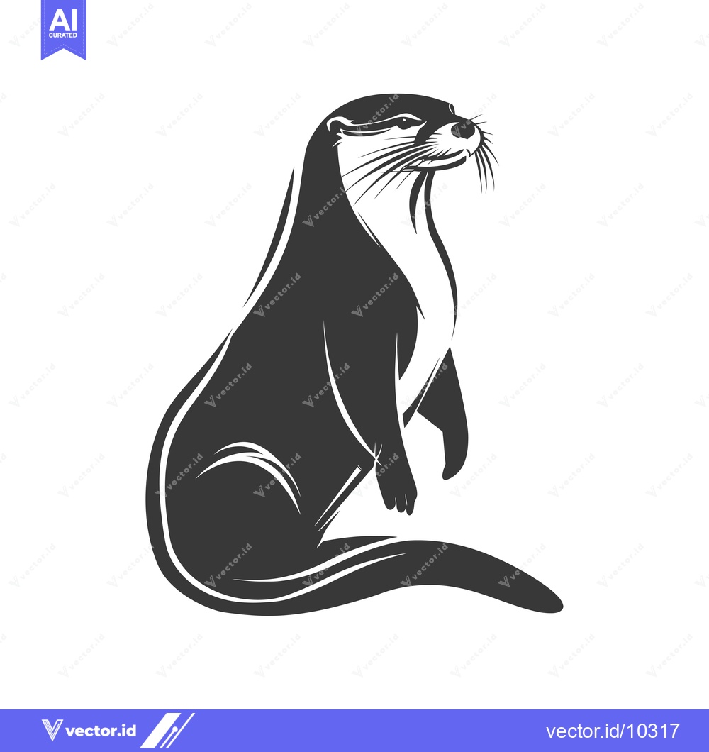 Premium Vector dari A Black and White Illustration of an Otter Sitting Up