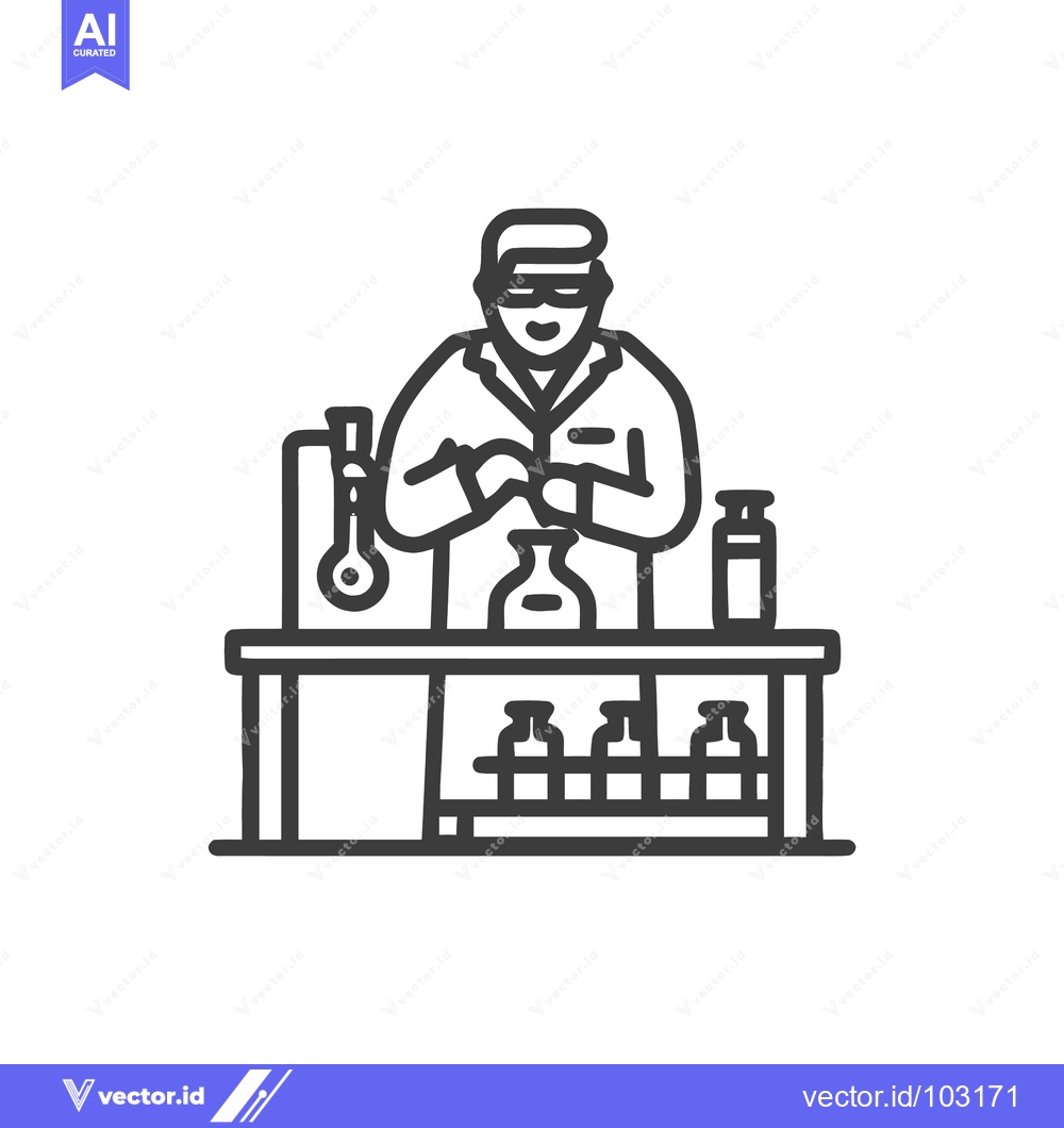 Premium Vector dari Modern Line Art Vector Icon of Scientist in Lab Coat Mixing Chemicals