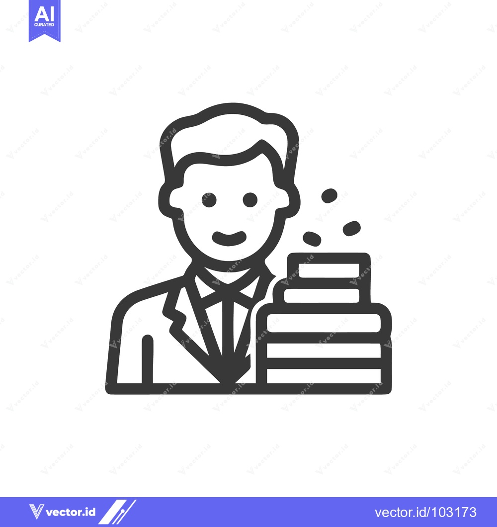 Premium Vector dari Smiling Professional Man with Stack of Books or Documents Line Art Ico