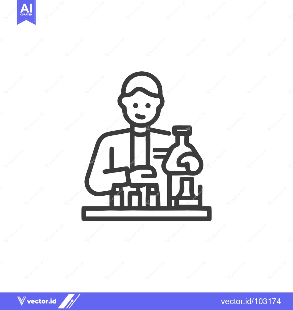 Premium Vector of Minimalist Line Art Icon of Smiling Scientist Conducting Lab Experimen