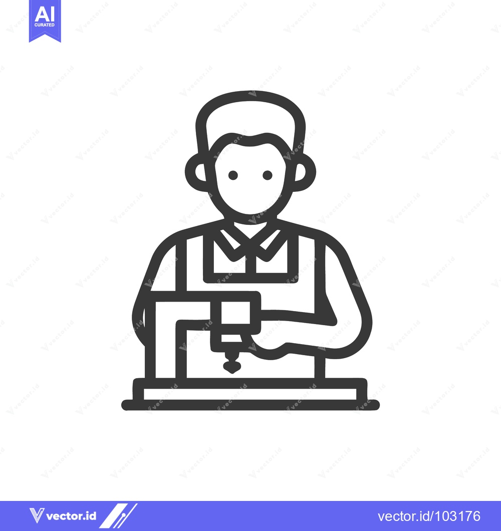 Premium Vector dari Minimalist Line Icon of Worker Operating Industrial Machine, Manufactu