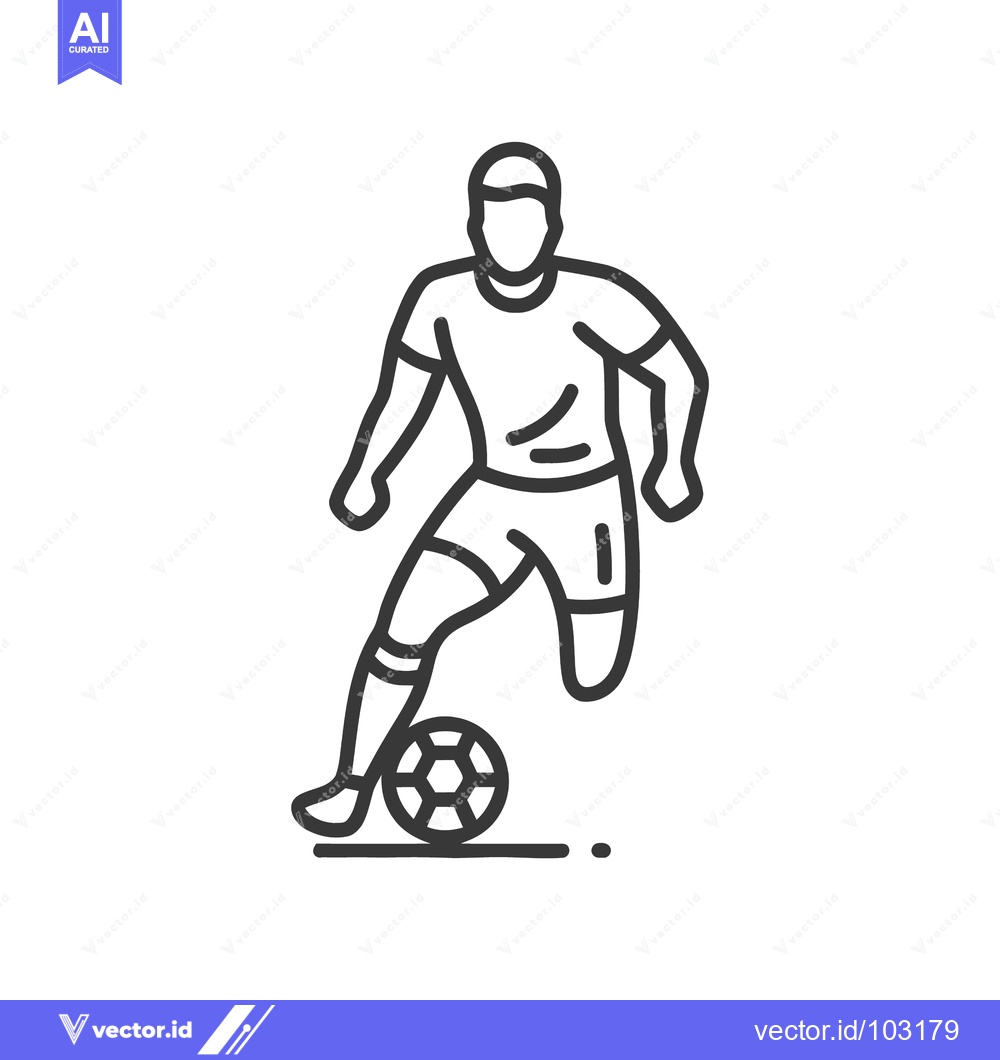 Premium Vector dari Dynamic Soccer Player Dribbling Ball Line Icon. Minimalist Football At