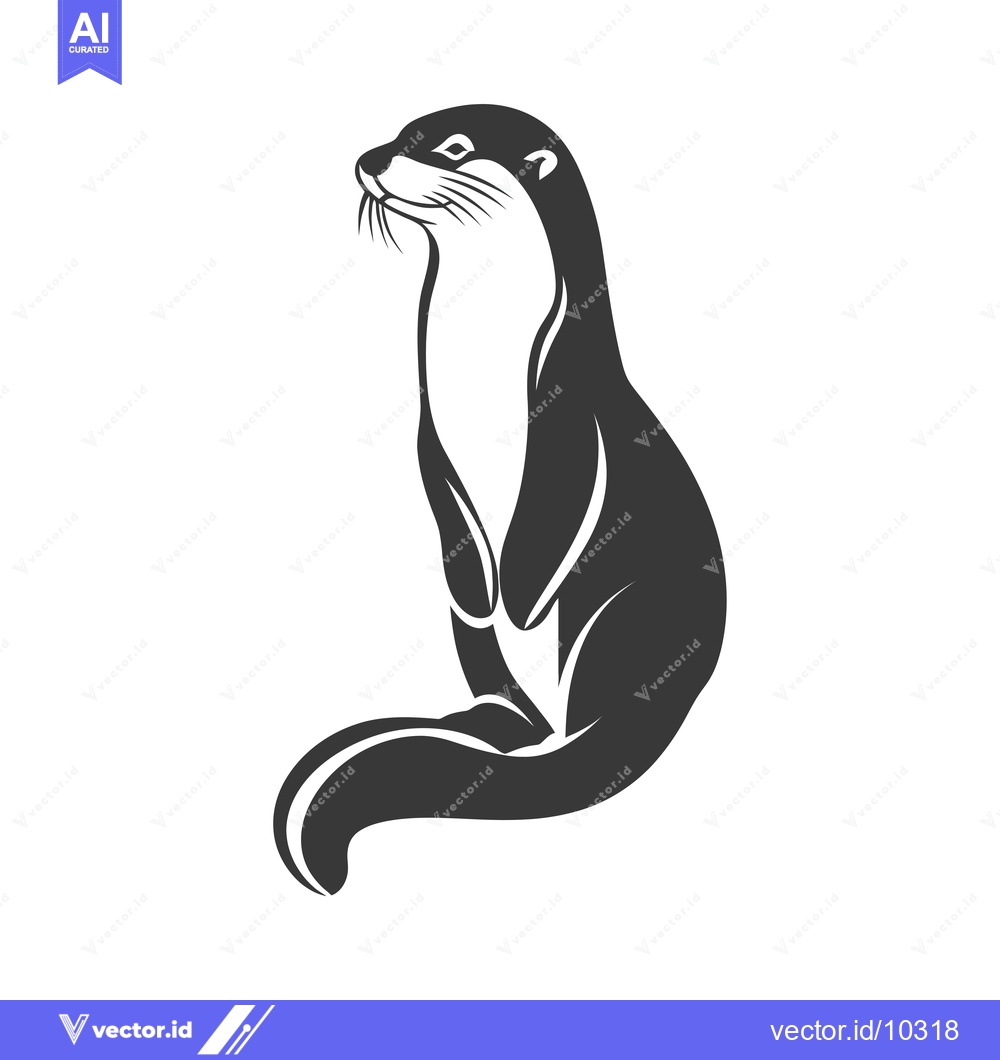 Premium Vector of A Black and White Illustration of an Otter Standing on Its Hind Legs