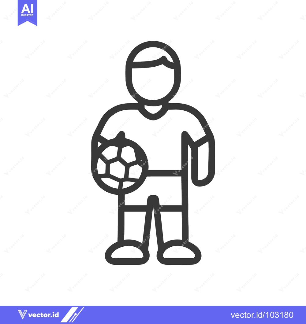 Premium Vector of Clean Line Art Icon of a Male Soccer Player Holding a Football, Minima