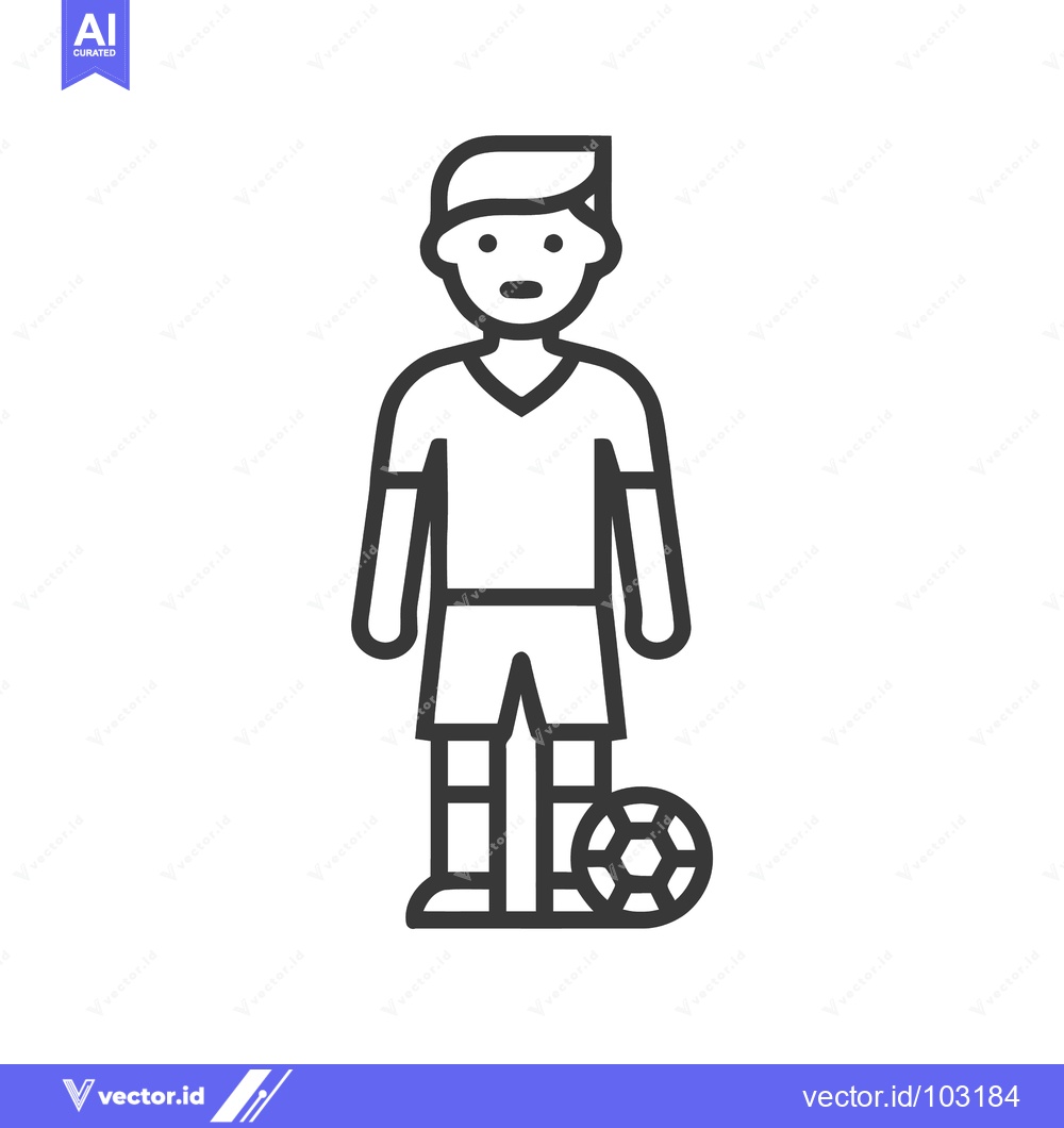 Premium Vector of Minimalist Black Line Art Icon of a Male Soccer Player Standing with F