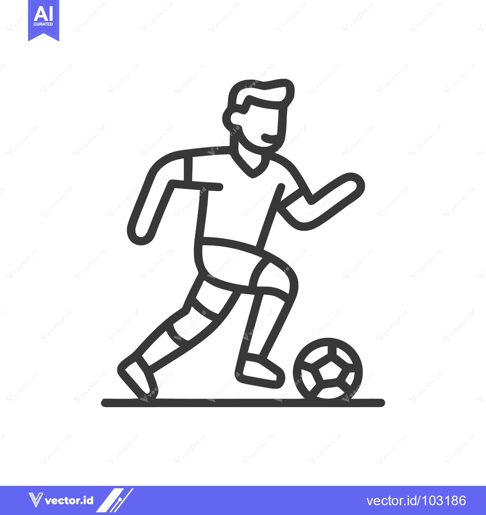 Premium Vector of Clean Line Art Icon of Soccer Player Dribbling Ball, Dynamic Sports Ac