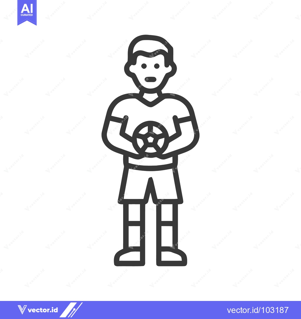 Premium Vector of Monochrome Line Art Icon of a Standing Soccer Player Holding a Footbal