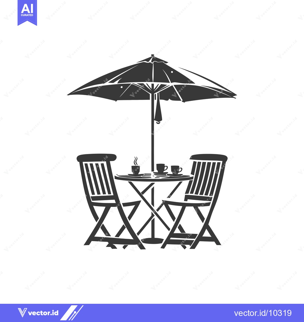 Premium Vector dari A Black and White Illustration of a Patio Table Set with Umbrella and