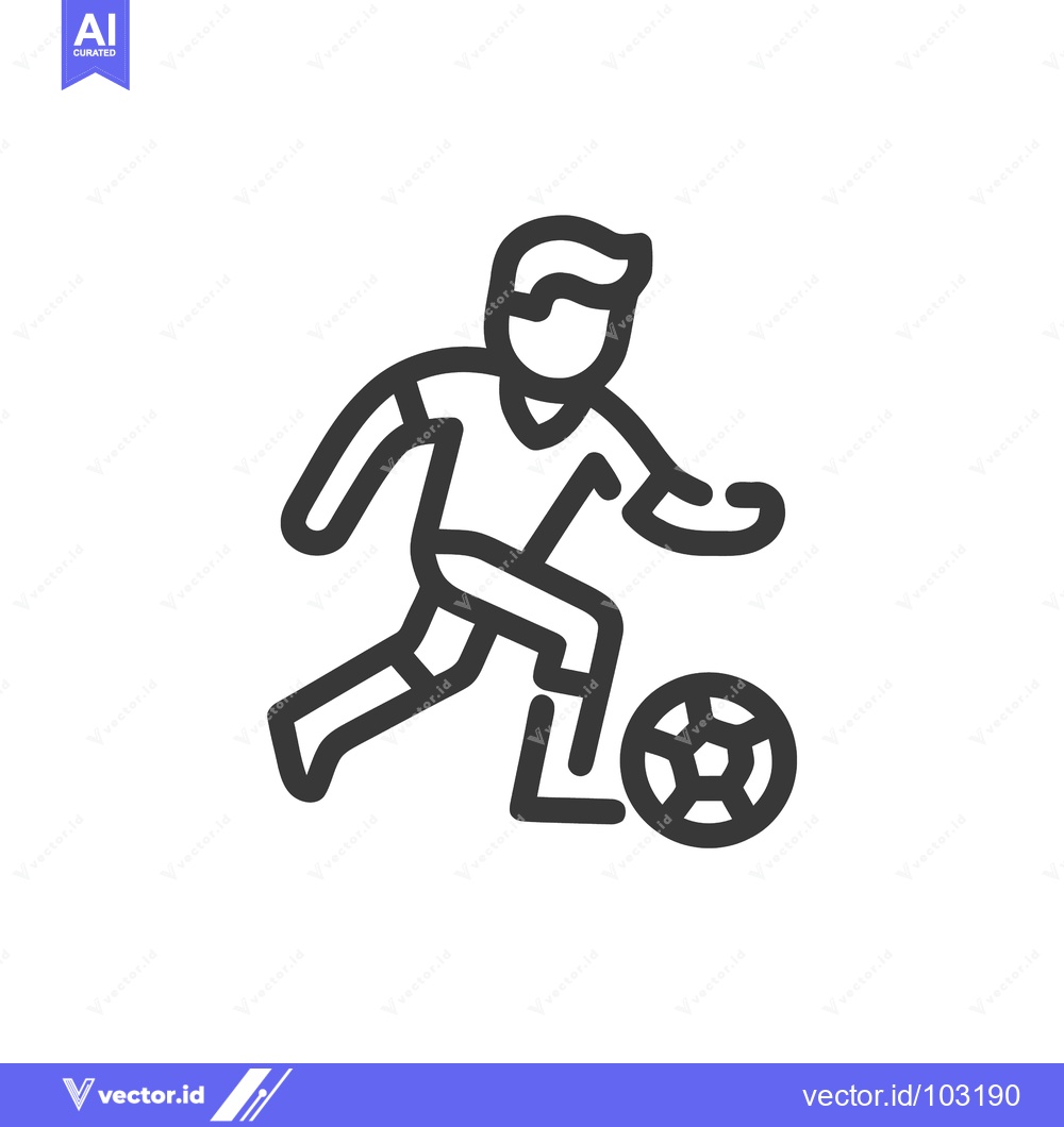 Premium Vector dari Dynamic Soccer Player Dribbling Ball Line Icon, Minimalist Sports Game