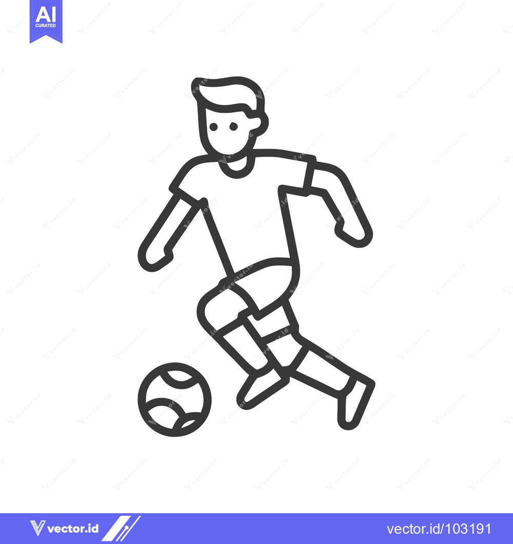 Premium Vector dari Dynamic Minimalist Line Icon of Soccer Player Dribbling Ball on White