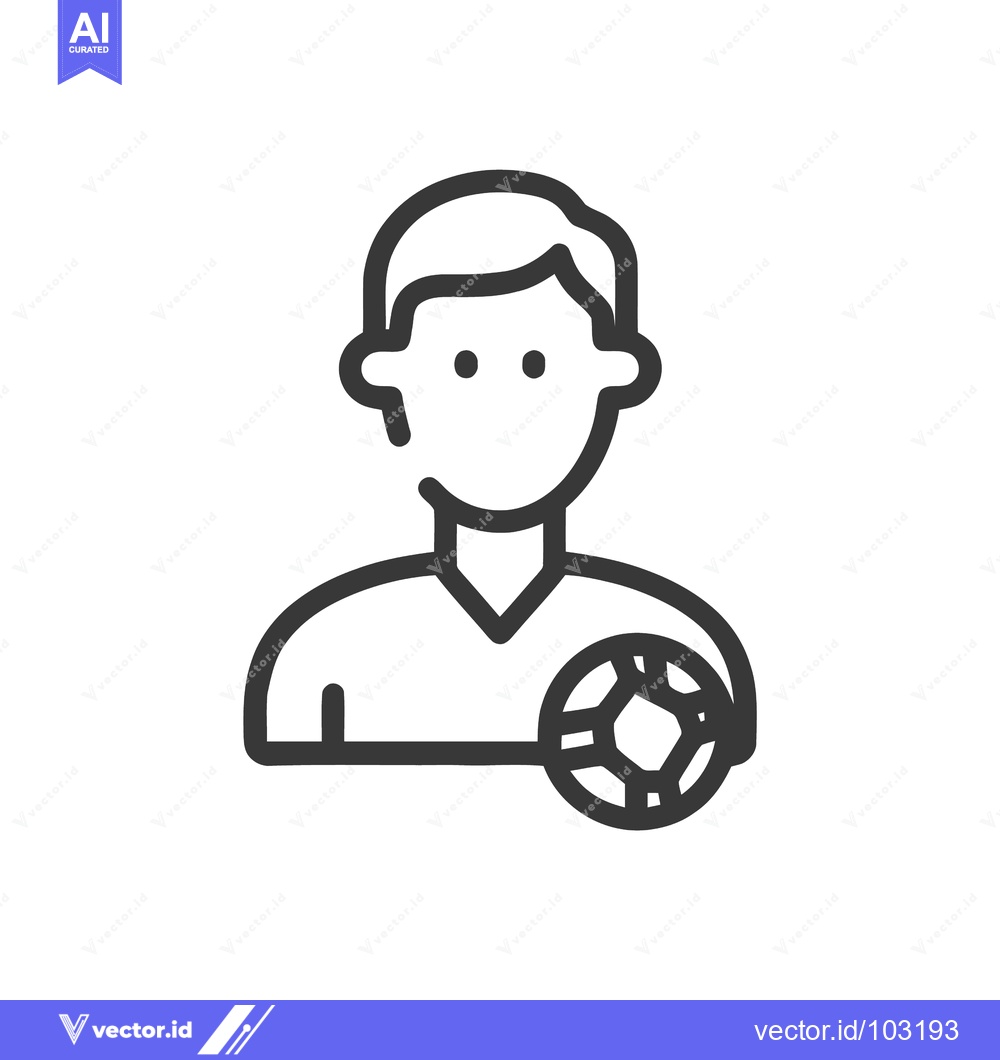 Premium Vector dari Clean Vector Outline Icon: Male Soccer Player Profile with Football
