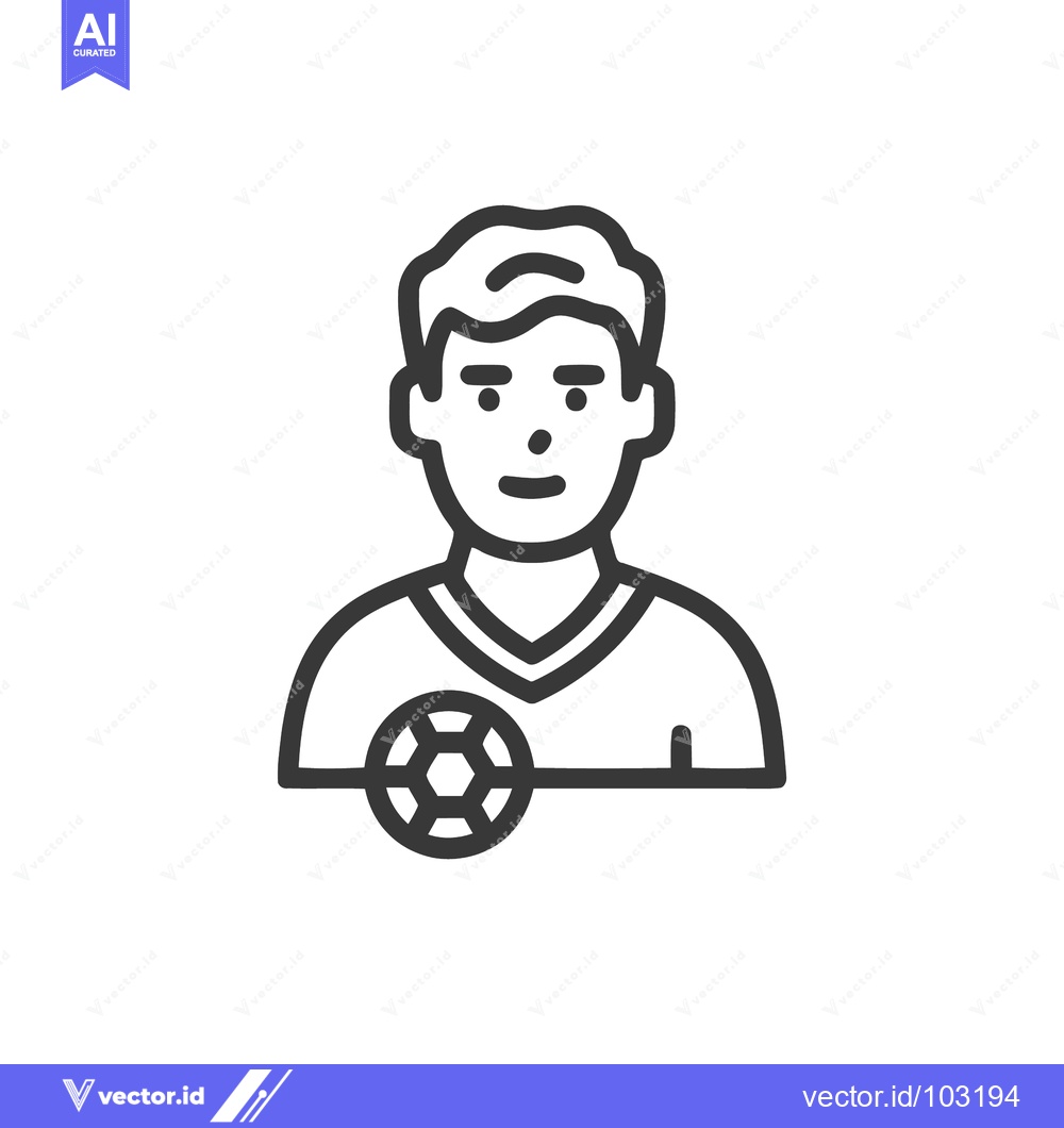 Premium Vector of Minimalist Outline Icon of Male Soccer Player Avatar, Black and White