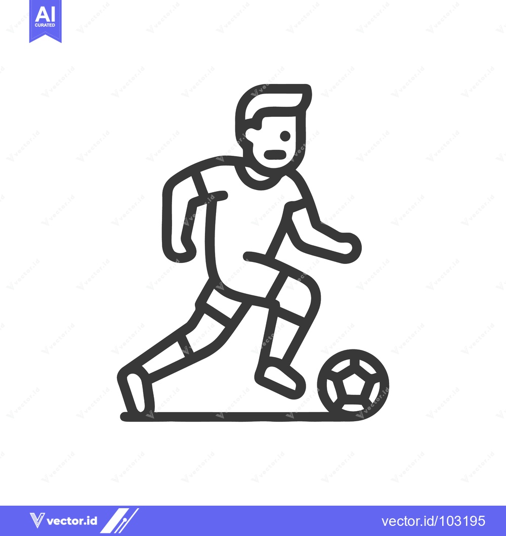 Premium Vector dari Sporty Line Art Icon of Male Soccer Player Dribbling Football, Minimal