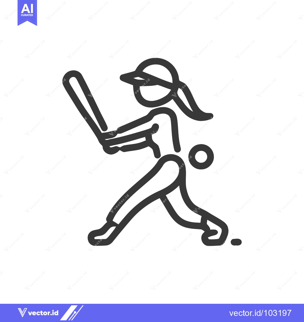 Premium Vector dari Minimalist Line Art Icon of Female Softball Player Batting with Ball