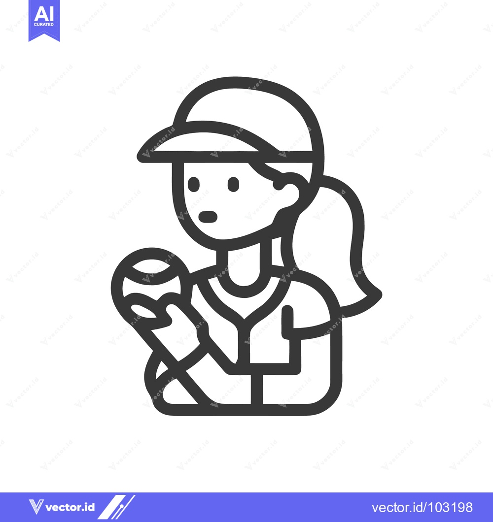 Premium Vector dari Monochrome Line Art Icon of Female Baseball Player Holding Ball