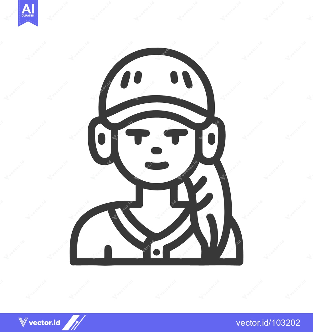 Premium Vector dari Stylized Line Art Icon of Baseball Player Wearing Cap and Ponytail