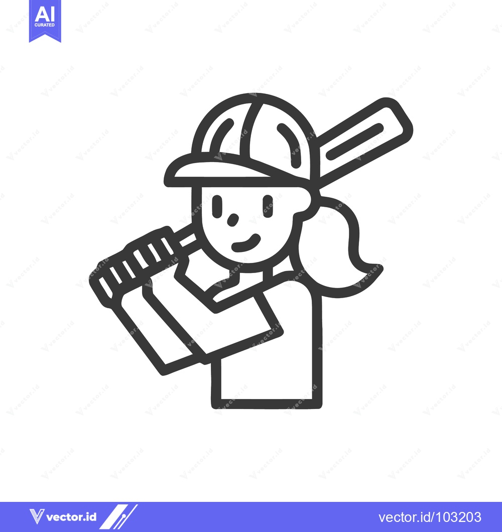 Premium Vector dari Minimalist Line Art Icon of Female Baseball Player with Bat, Ready to