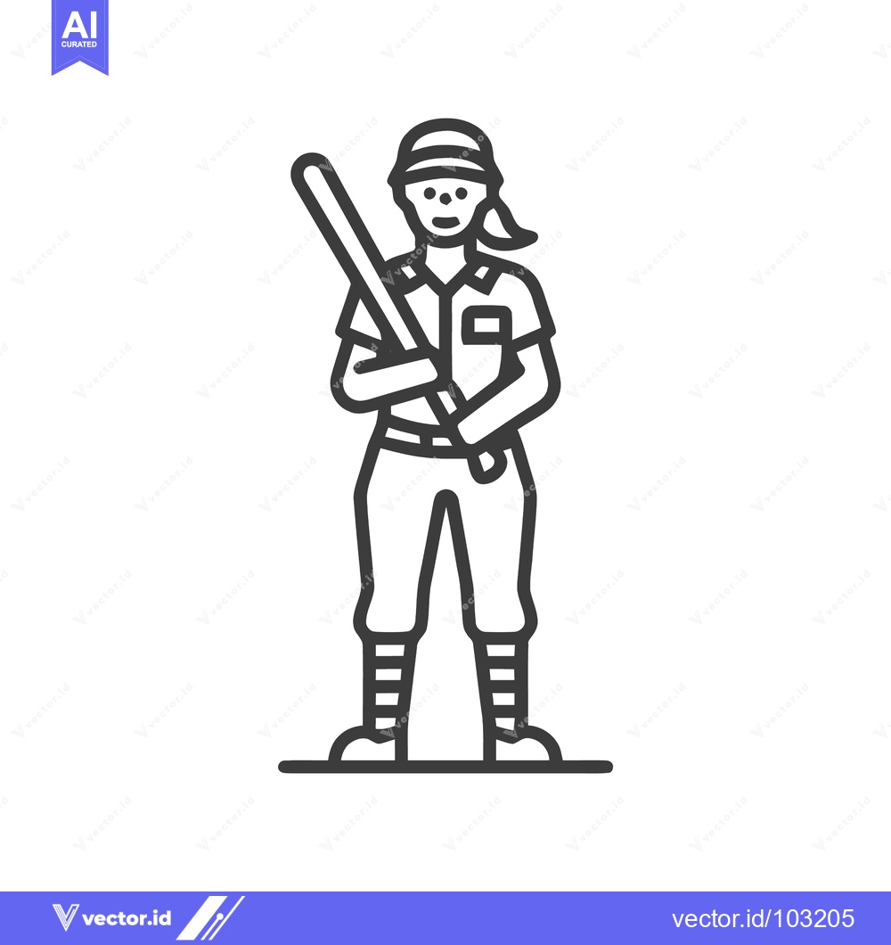 Premium Vector dari Modern Minimalist Line Art Icon of a Female Baseball Player in Uniform