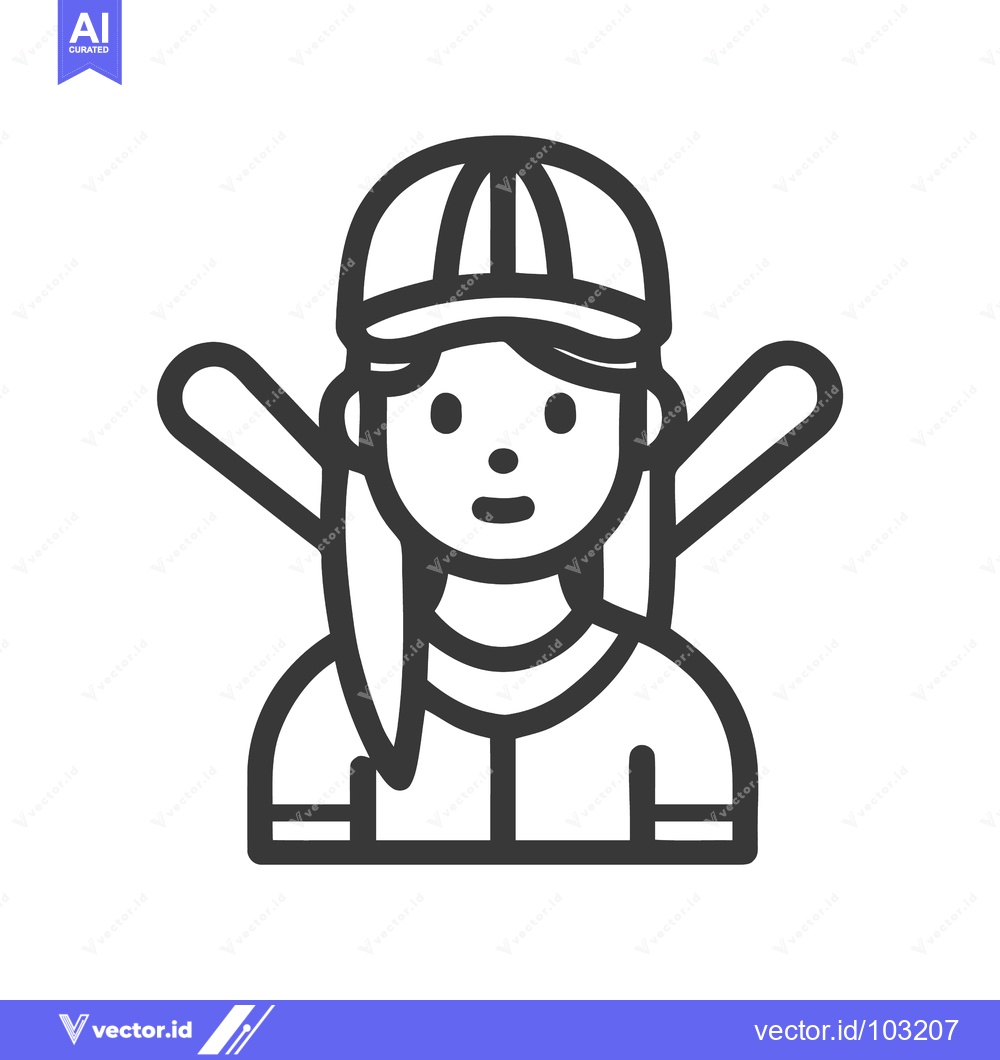 Premium Vector dari Modern Flat Design Icon of Female Baseball Player with Crossed Bats