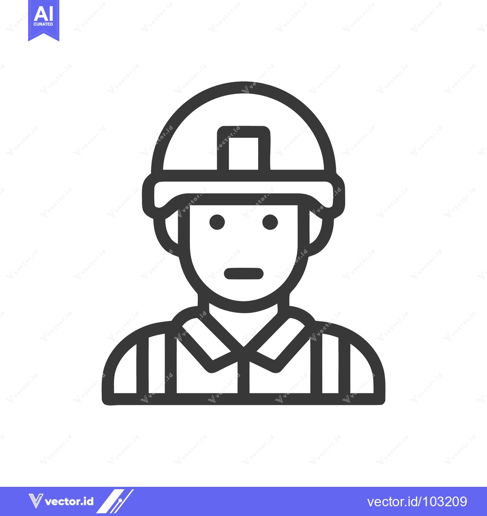 Premium Vector dari Clean Line Icon of a Construction Worker or Engineer Wearing a Hard Ha