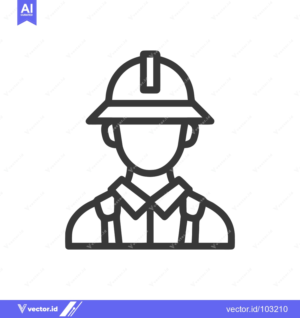 Premium Vector dari Professional Worker Icon with Hard Hat and Overalls, Representing Cons
