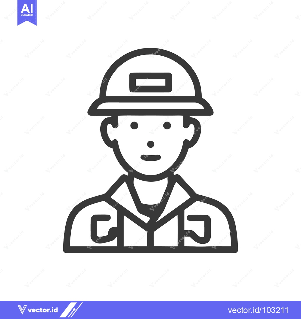 Premium Vector dari Minimalist Line Art Icon of Construction Worker in Hard Hat, Simple Ve