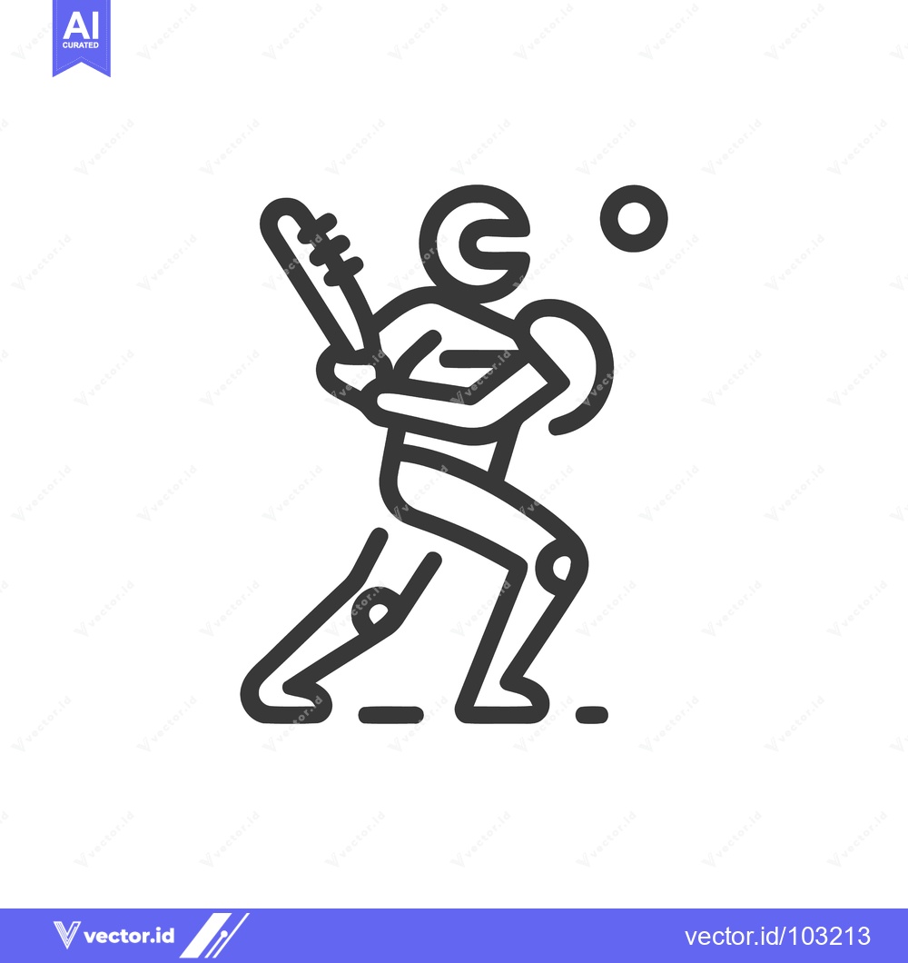 Premium Vector of Dynamic Line Art Icon of a Baseball or Cricket Batter in Action with B