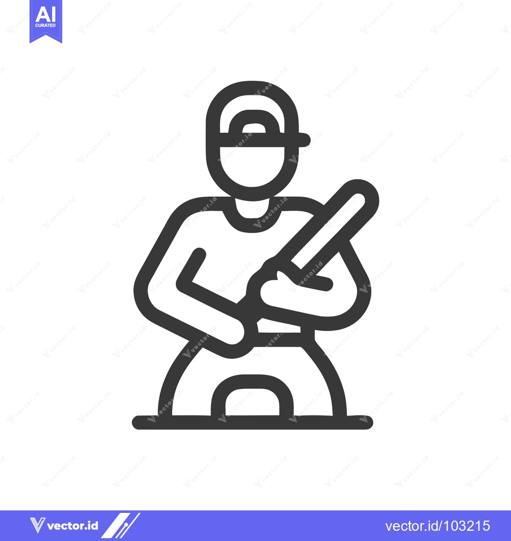 Premium Vector dari Simple Line Icon of Baseball Player Holding Bat, Ready for Game, Sport