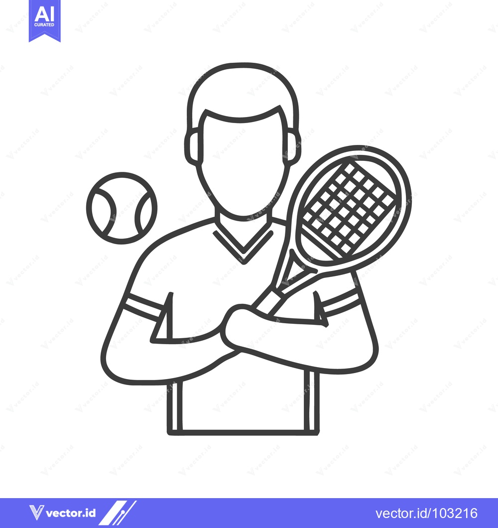 Premium Vector dari Clean Outline Icon of Male Tennis Player Holding Racket with Ball