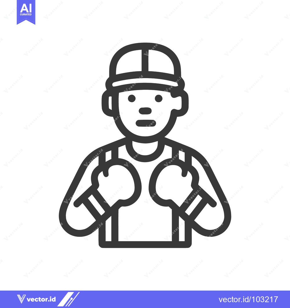 Premium Vector of Minimalist Line Art Icon of Boxer with Headguard and Gloves on White B