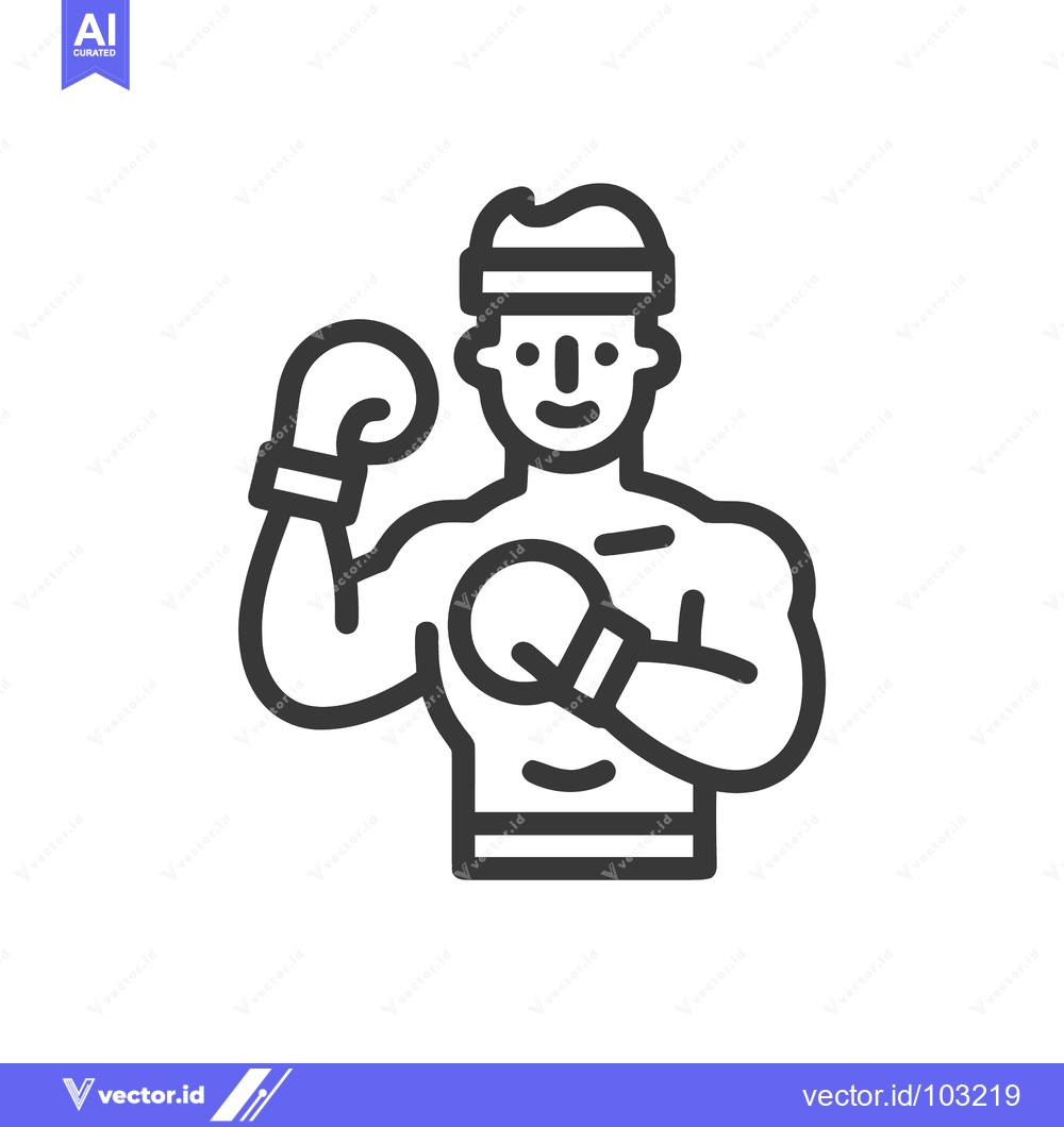 Premium Vector of Minimalist Line Art Icon of Muscular Male Boxer with Boxing Gloves and