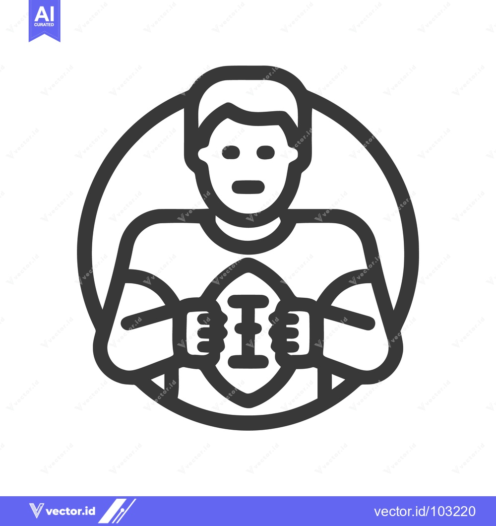 Premium Vector of Minimalist Line Art Icon of American Football Player Holding Ball in C