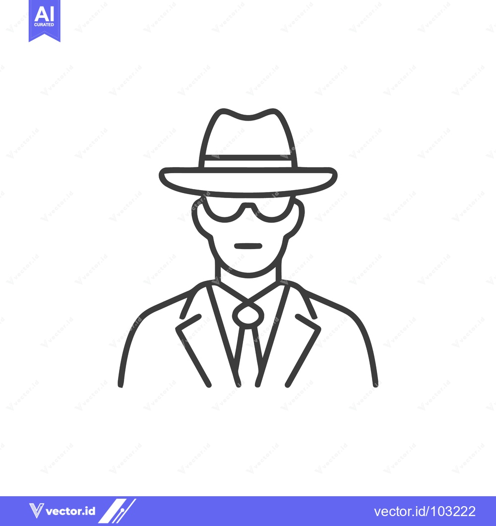 Premium Vector dari Minimalist Line Art Icon of Mysterious Man in Fedora, Sunglasses, and